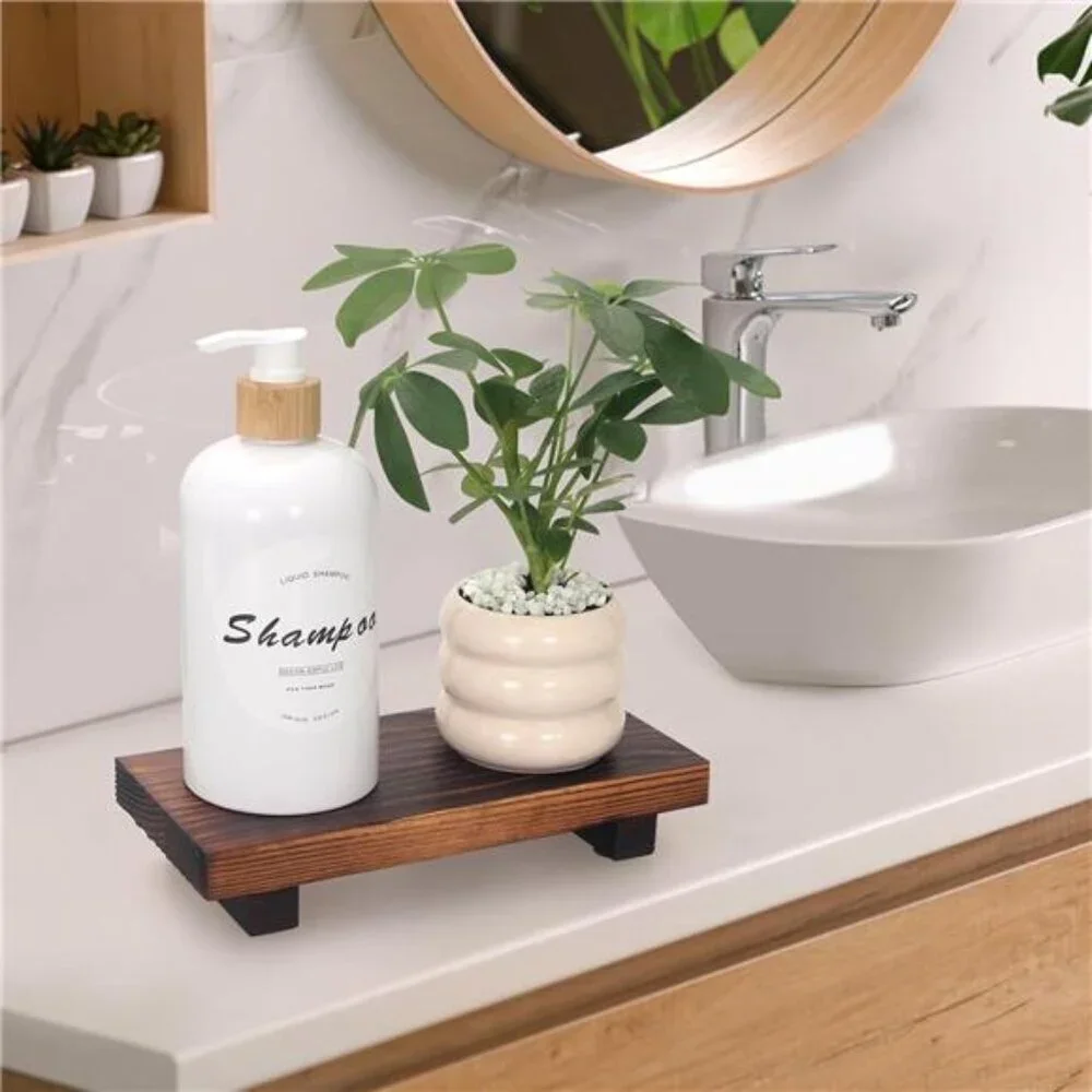 Wood Bathroom Counter Organizer Tray Farmhouse Soap Dispenser Holder Kitchen